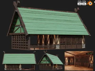 4 Old Medieval Building House Pack 4K Tex GameReady 73 to 76 Low-poly 3D model