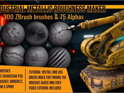 Industrial Metallic Roughness Maker 300 ZBrush brushes  3D model
