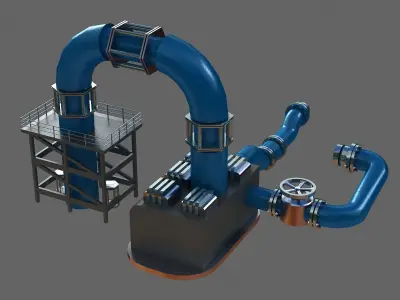 realistic Industrial pipes pipe tube tubes iron metal Valve 3D model