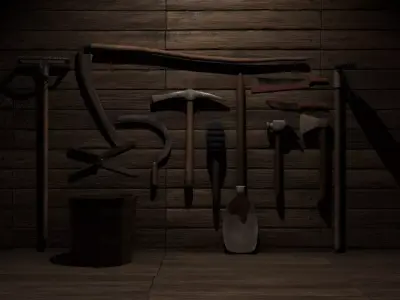 Horror farm tools asset Low-poly 3D model