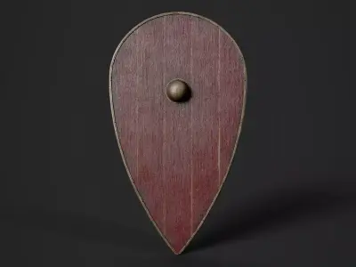 Slavic kite wooden shield-painted red Low-poly 3D model