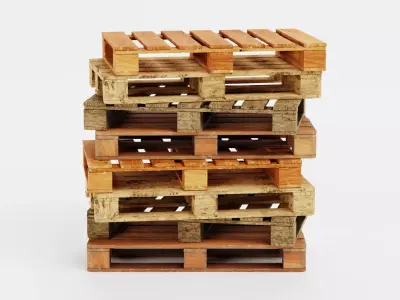 Pallets - 4 Wooden Shipping Platform Set 3D model