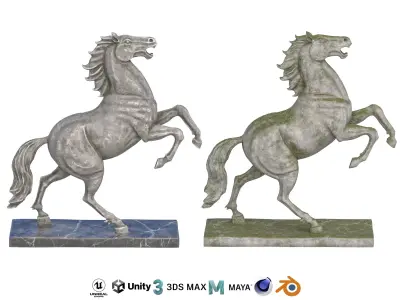 Rearing horse stone statues Low-poly 3D model