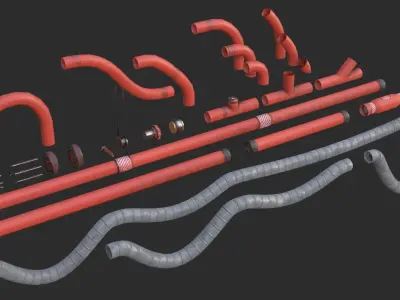 Modular Pipes - Industrial Painted Red Low-poly 3D model