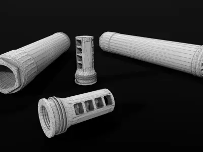 OSS Helix HX-QD 338 TI Suppressor and MB-QD 338 Muzzle Brake Low-poly 3D model