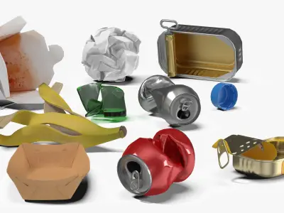 Household Trash Heap with Cans 3D model