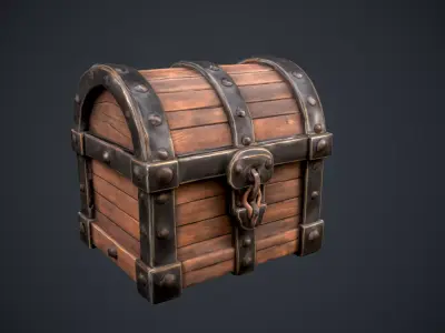 wooden treasure chest Low-poly 3D model