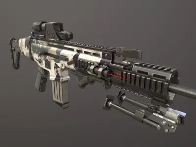 FN SCAR L with attachments Low-poly 3D model