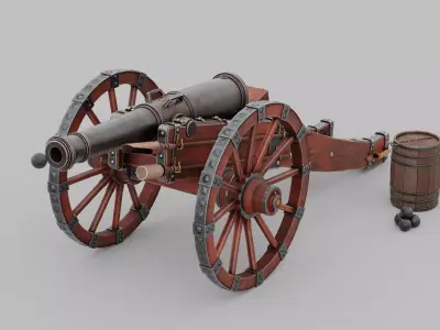 O Kit 01 Cannon Kit 01 of 05 iron buccaneer cannon Low-poly 3D model