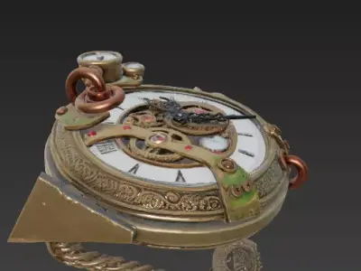 Antique Steampunk Pocket Watch - Clockwork with Exposed Gears 3D model