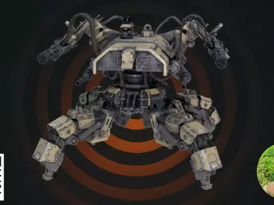 Heavy Quadrupedal Combat Mech - Dual Minigun Edition 3D model purchase