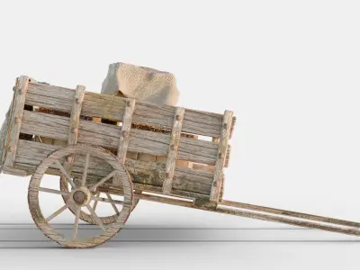 Old Wooden Cart Low-poly 3D model