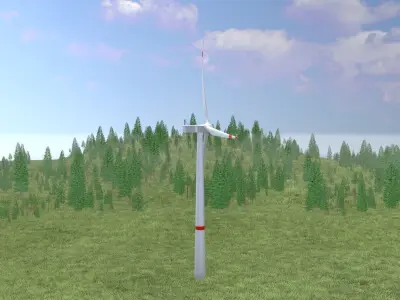 Wind turbine V1 H-120 RD 160 m with animation Low-poly 3D model