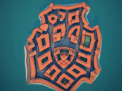 Town55 castle on island 3D print model