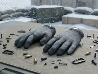 Grey Tactical Hard-Knuckle Combat Gloves Low-poly 3D model