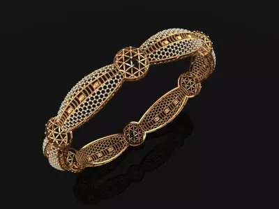 1442 Art Deco Inspired Milgrain Gold Bangle 62MM-10gm 3D print model