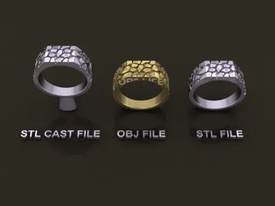 Gold Nugget Narrow Rectangular Signet Ring Mix Size 3D print model