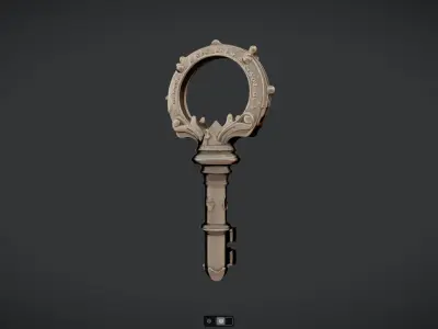 ornate antique metal key 3D model
