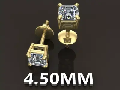 SQUARE EMERALD CUT 4 PRONG SOLITAIRE EARRING 4MM50 3D print model purchase