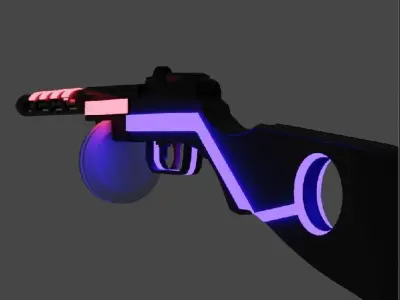 low-poly soviet automatic PPSH in cyberpunk style Free low-poly 3D model