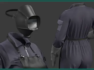 female welder uniform with texture 3D model