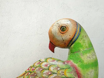 Rustic Carved Painted Parrots 3D model