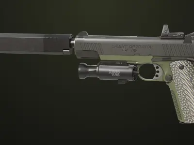 Pistol 07 Green Generic All PBR UE Textures Low-poly 3D model
