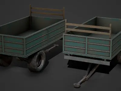 Old Tractor Trailer Low Poly Mobile Ready Low-poly 3D model