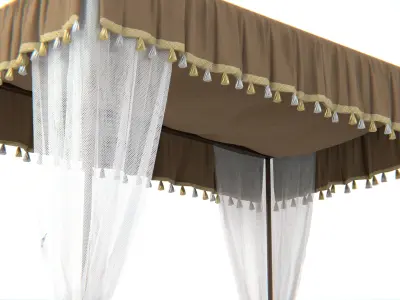 Traditional Asian Canopy Bed with Decorative Drapes 3D model