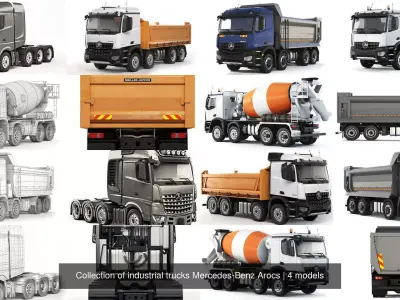 Collection of industrial trucks Mercedes-Benz Arocs 3D Model Pack