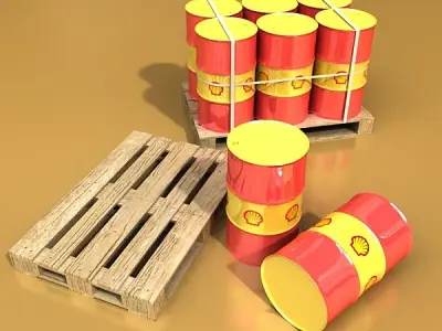 Shell Oil Metal Drums and Pallet 3D model