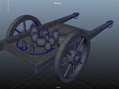 cart handcart wheelbarrow go-cart dolly agriculture farming wood 3D model