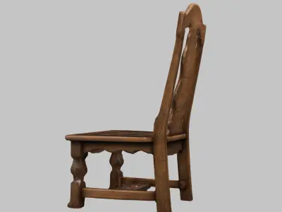 Medieval simple wooden chair furniture Low-poly 3D model