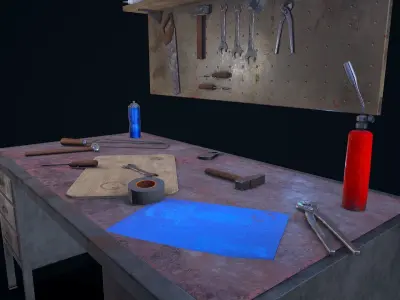 Workbench with tools Low-poly 3D model