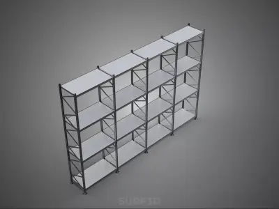 INDUSTRIAL WAREHOUSE METAL SHELVING ORGANIZED STORAGE RACK SHELF 3D model