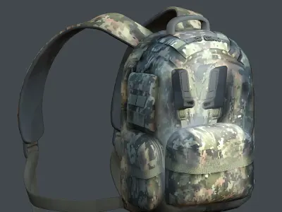 Backpack military combat Black baggage Low-poly Low-poly 3D model 3
