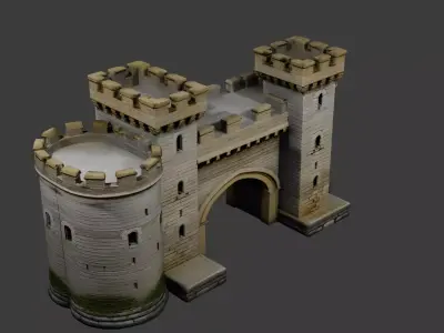 Medieval Castle Fortress Gate  with  Towers Fantasy 3D Model Low-poly 3D model