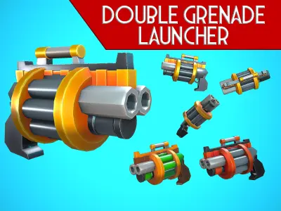 DOUBLE GRENADE LAUNCHER GUN CARTOON STYLIZED Low-poly 3D model