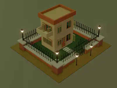 Lowpoly Night House Low-poly 3D model