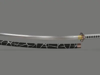 PBR Katana Japanese Sword White Low-poly 3D model