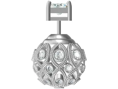 Antique Ball Shaped Diamond Earring 3D print model