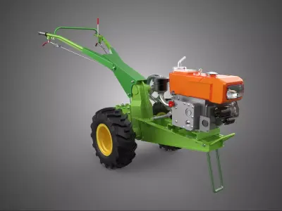 2 WHEEL DIESEL ENGINE HAND WALKING TRACTOR FIELD FARMING MACHINE 3D model