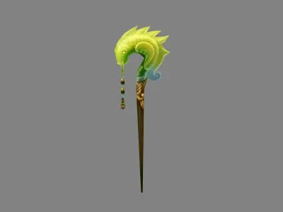 cartoon hairpin - emerald fish Low-poly 3D model
