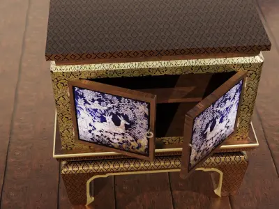 Antique luxury golden asian thai style bookcase cabinet chest 3D model purchase