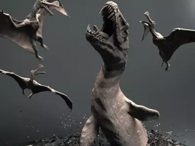 Mosasaurs VS Ornithoheirus High Poly Scene 3D model
