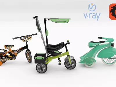 3 Childrens Bicycle and Tricycle 3D model