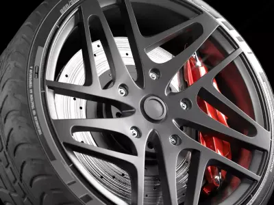 Wheel  Rim brake and tire Original design   Low-poly 3D model