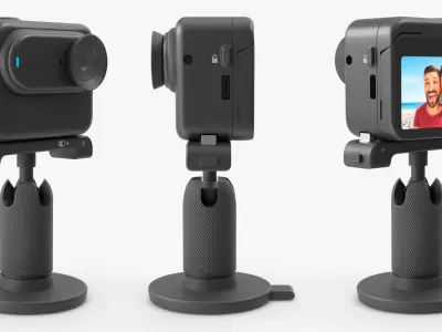 Portable Action Cam with Touch Display on Stand Black 3D model