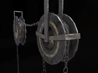 Hoist clock with chains hanging from it Low-poly 3D model