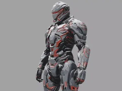 Silver Red Sci Fi Combat Armor 3D model